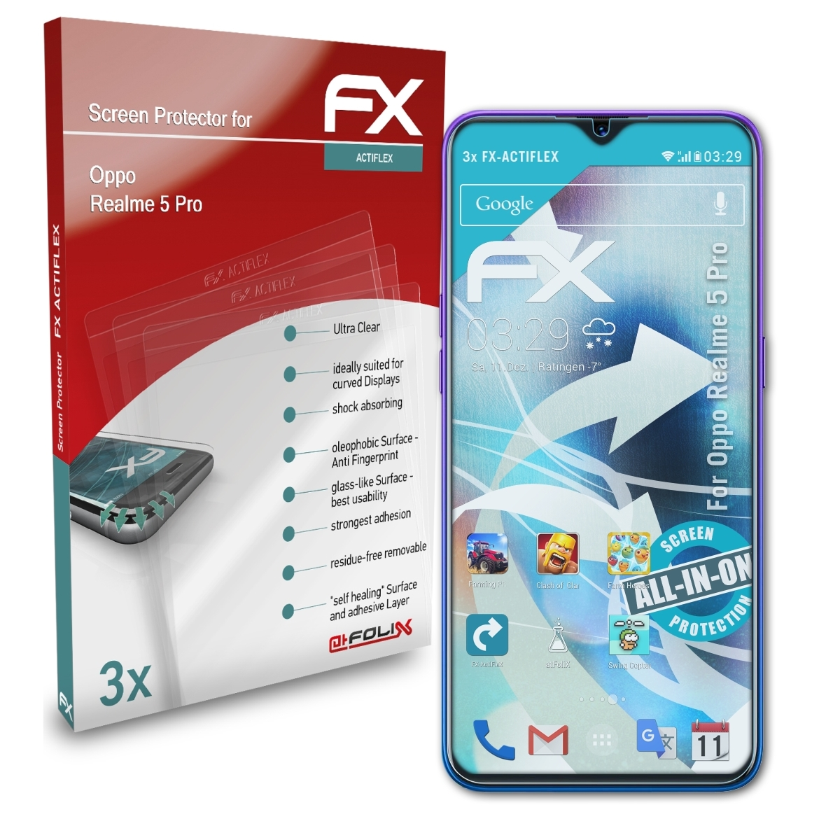 ATFOLIX 3x FX-ActiFleX Displayschutz(für Oppo Pro) 5 Realme