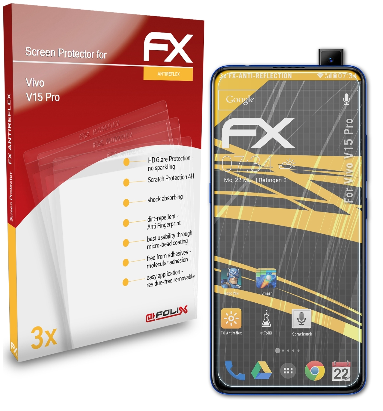 ATFOLIX 3x Displayschutz(für V15 Pro) Vivo FX-Antireflex