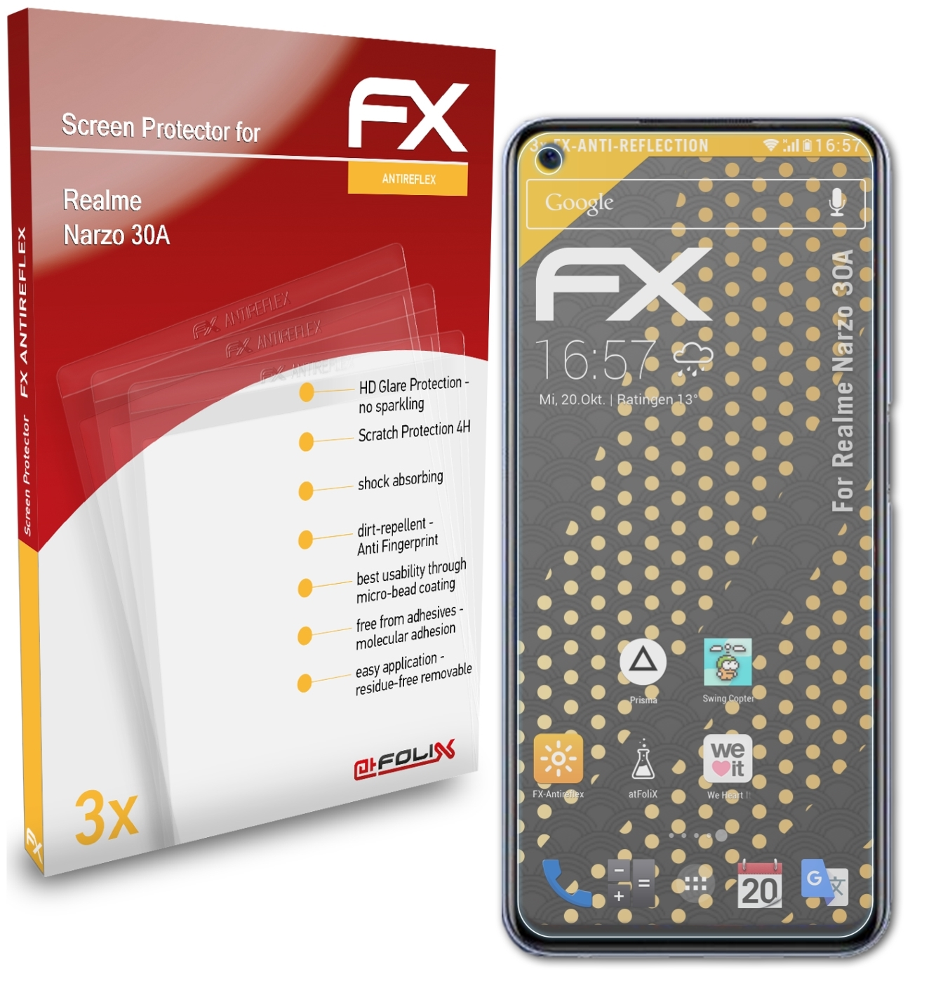 Realme FX-Antireflex 3x Displayschutz(für Narzo 30A) ATFOLIX