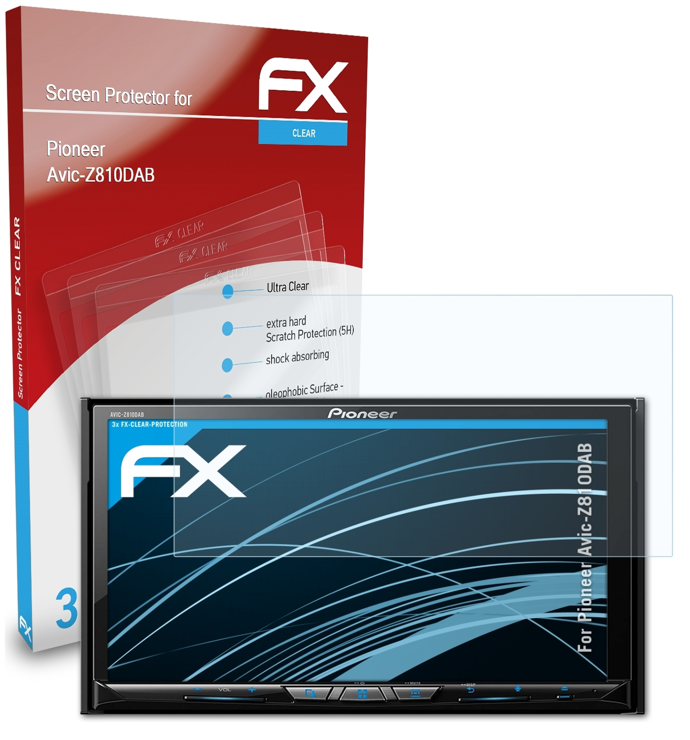 ATFOLIX 3x FX-Clear Displayschutz(für Avic-Z810DAB) Pioneer