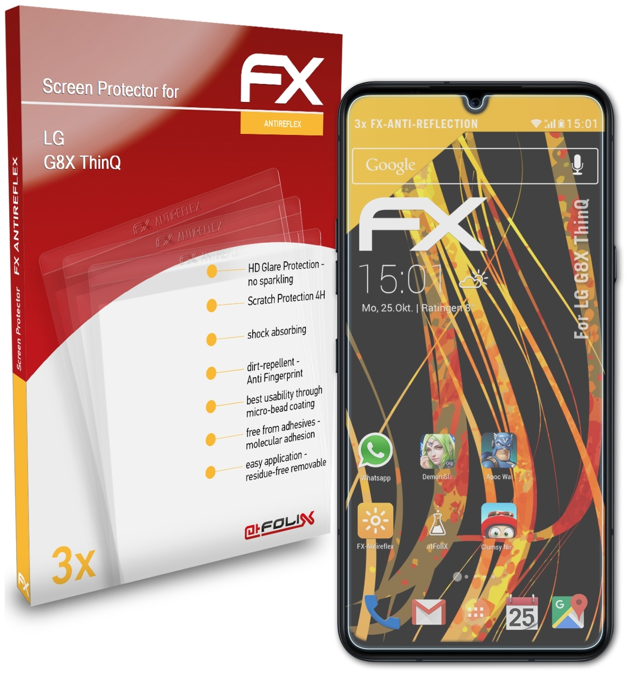 ATFOLIX ThinQ) G8X 3x LG Displayschutz(für FX-Antireflex