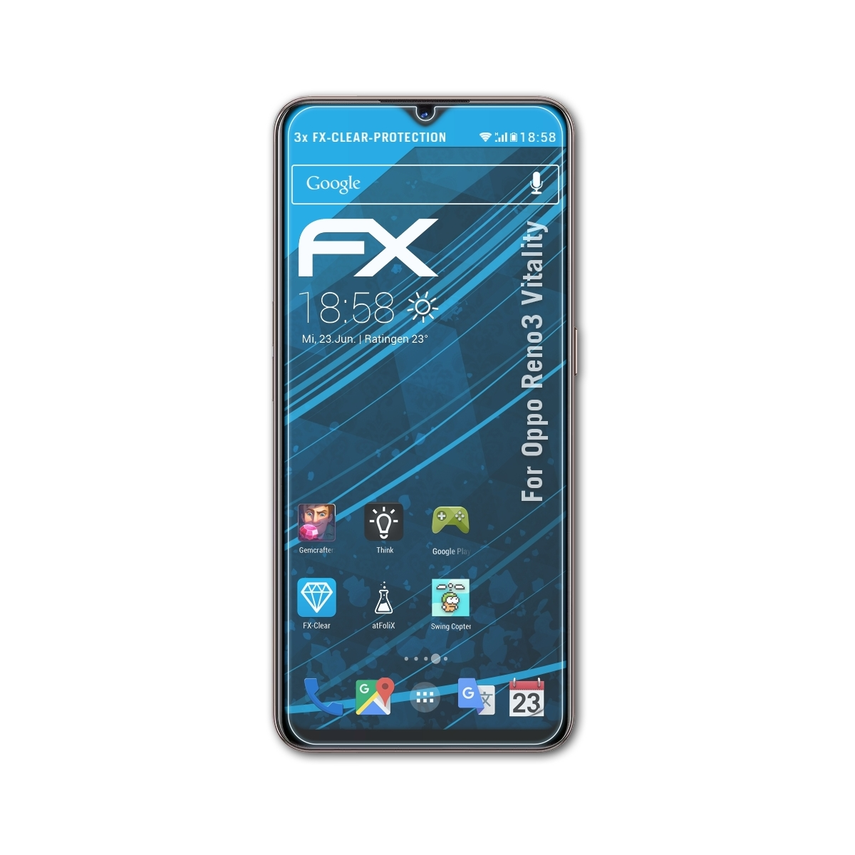 3x Displayschutz(für FX-Clear Oppo Reno3 ATFOLIX Vitality)