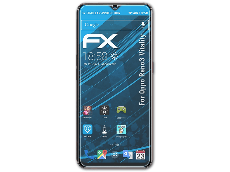 ATFOLIX 3x FX-Clear Displayschutz(für Oppo Reno3 Vitality)