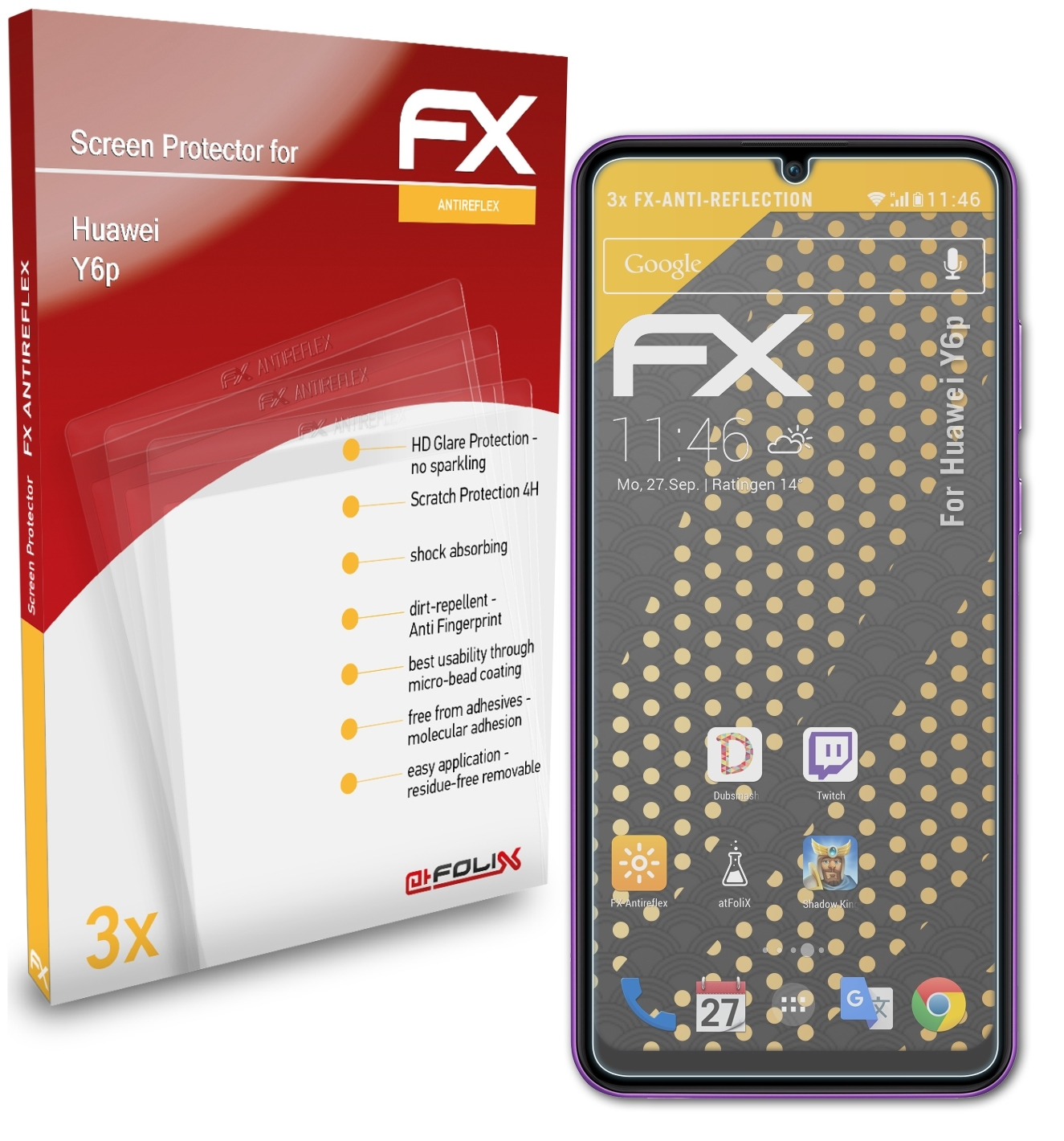 Y6p) 3x FX-Antireflex ATFOLIX Huawei Displayschutz(für