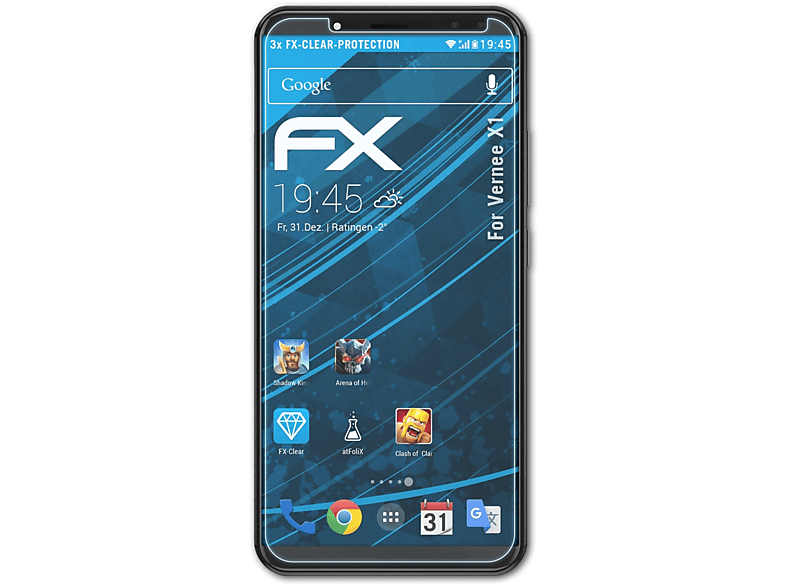 3x Displayschutz(für X1) ATFOLIX Vernee FX-Clear