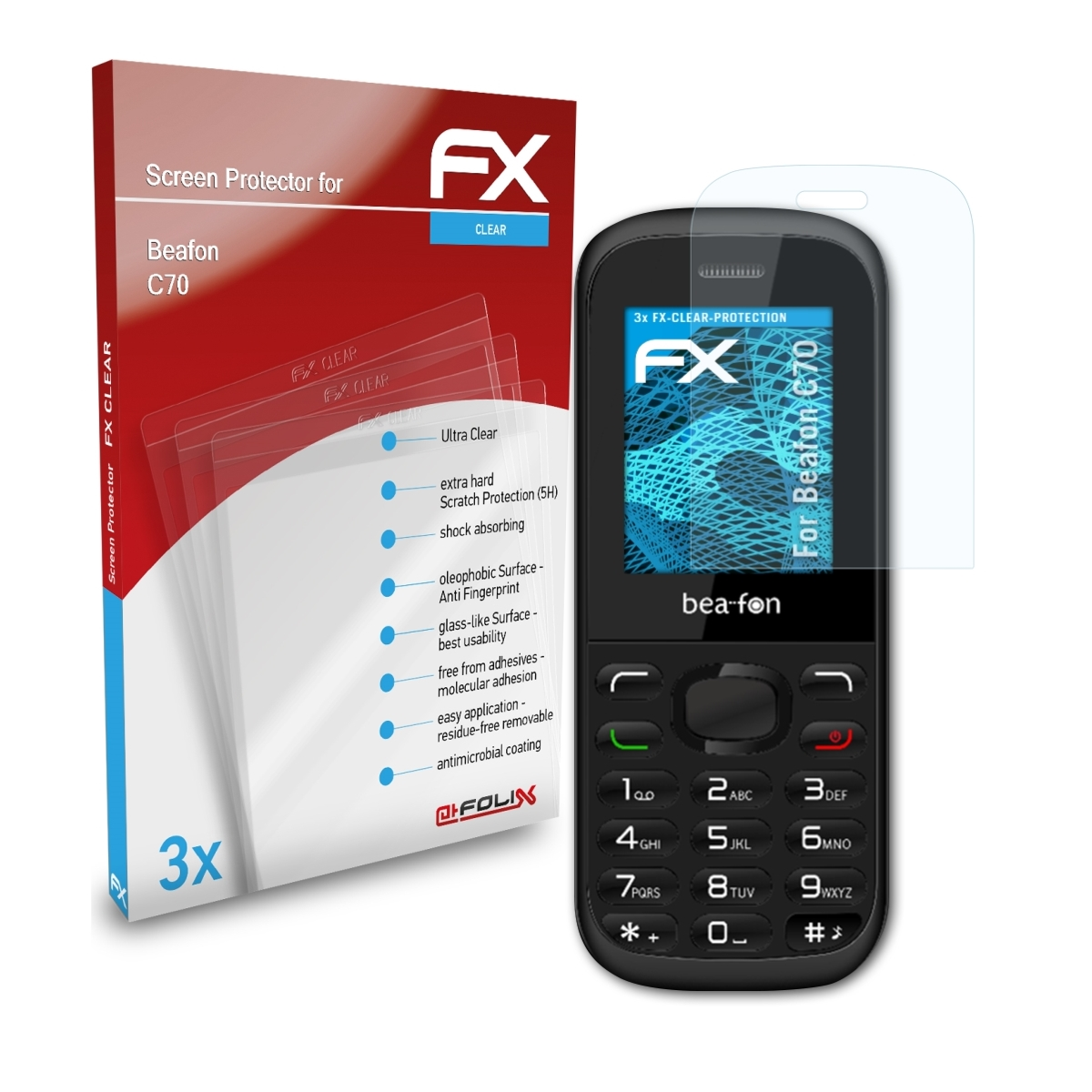 ATFOLIX 3x FX-Clear Displayschutz(für Beafon C70)
