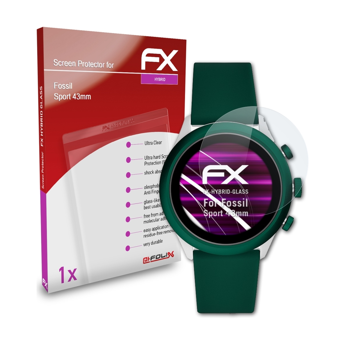 FX-Hybrid-Glass ATFOLIX (43mm)) Schutzglas(für Sport Fossil