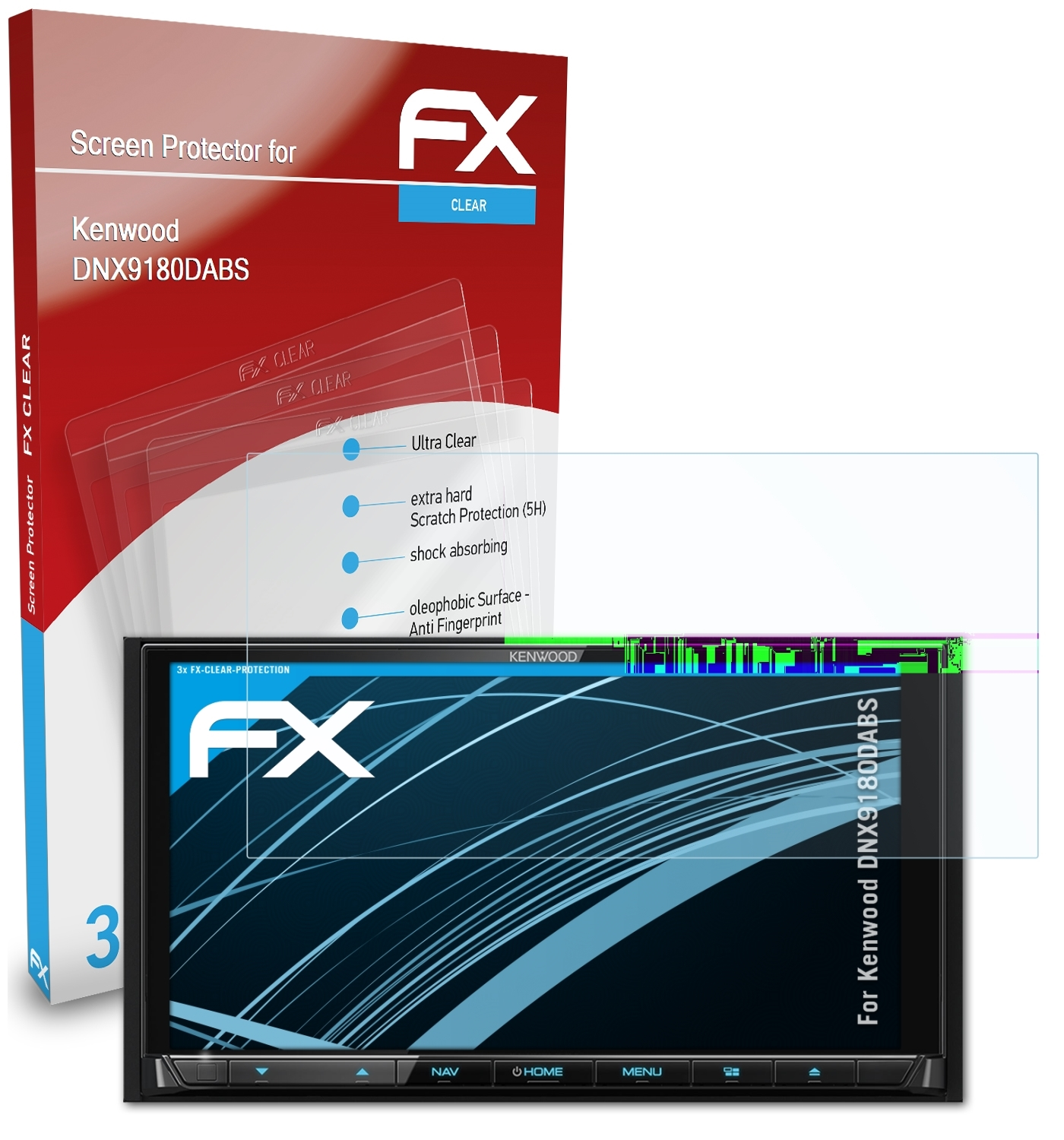 DNX9180DABS) 3x Displayschutz(für FX-Clear ATFOLIX Kenwood