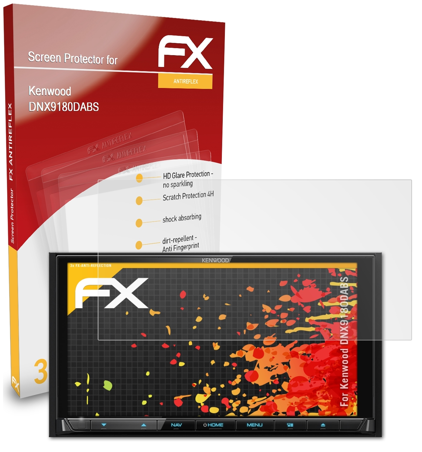 ATFOLIX 3x FX-Antireflex Kenwood DNX9180DABS) Displayschutz(für