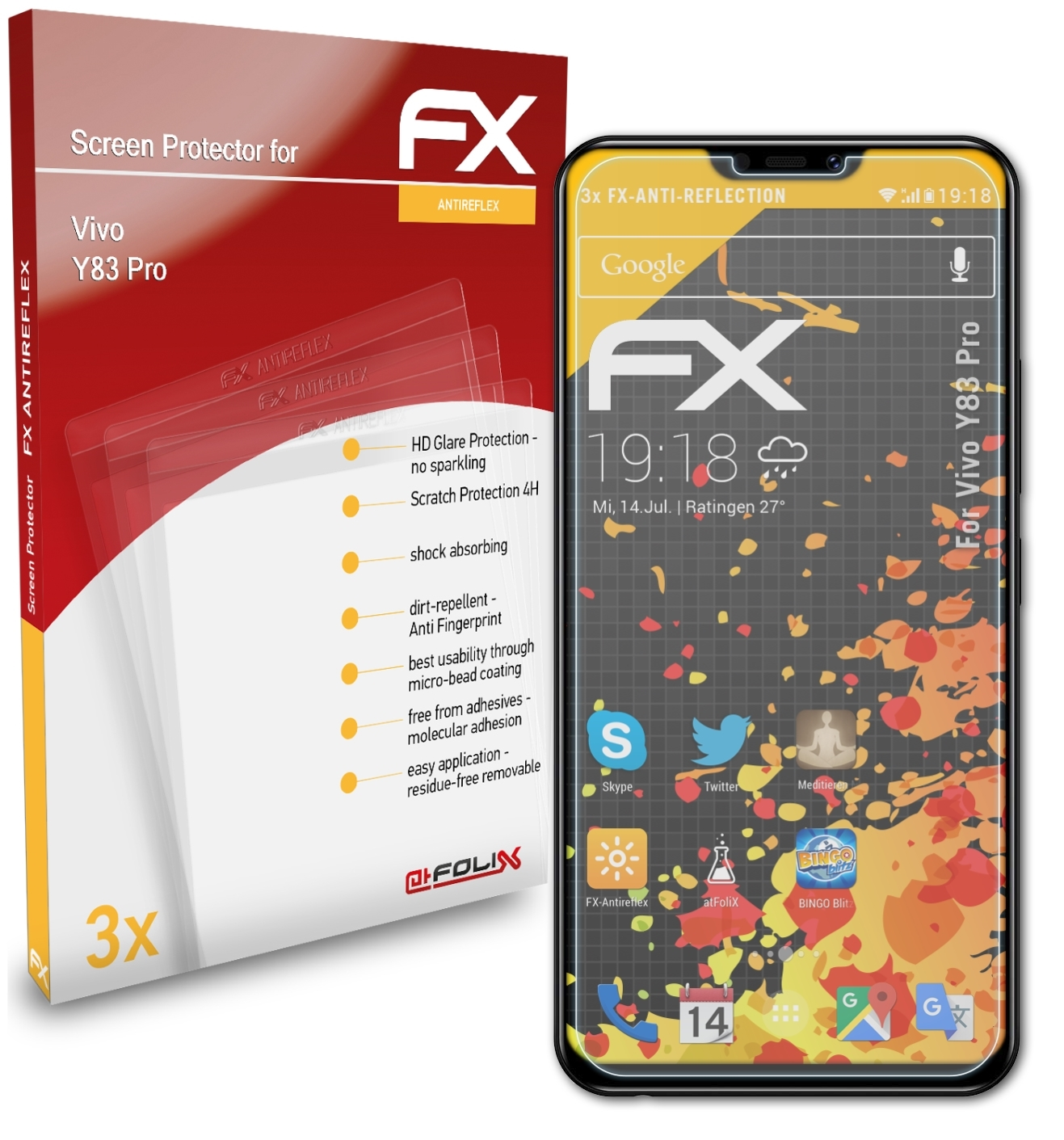ATFOLIX 3x Pro) Y83 Displayschutz(für Vivo FX-Antireflex