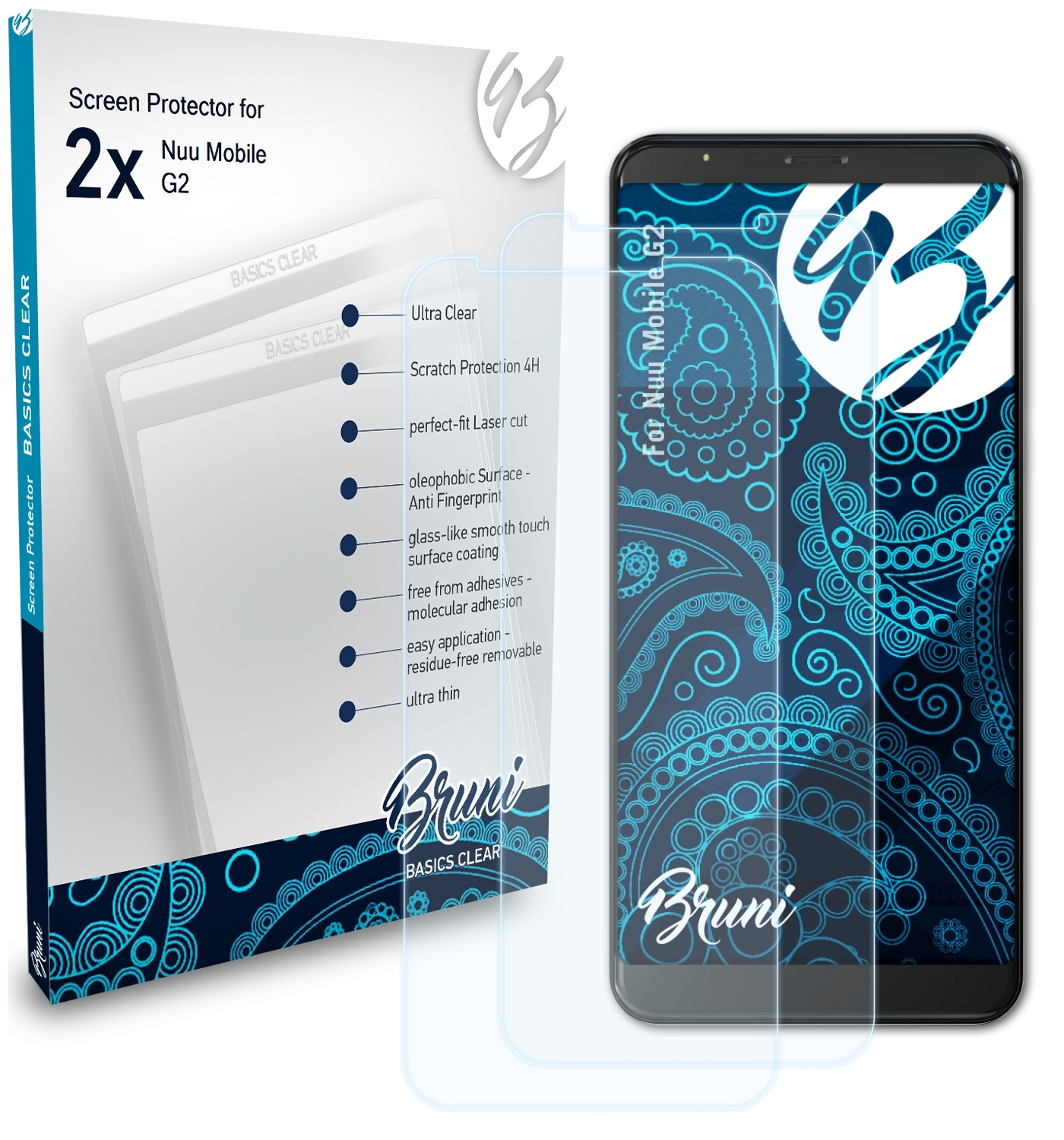 2x BRUNI Mobile G2) Nuu Schutzfolie(für Basics-Clear