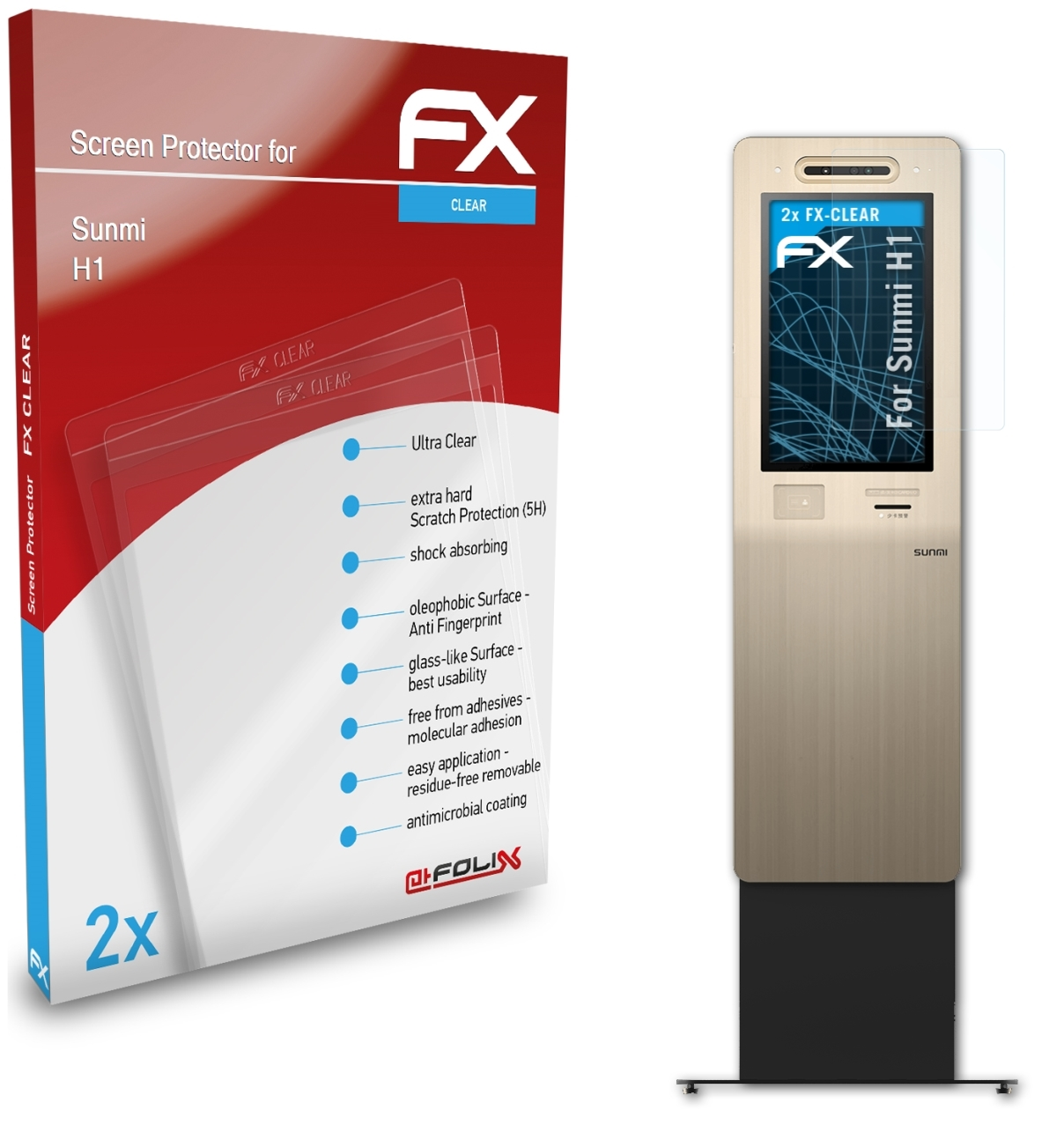 ATFOLIX 2x FX-Clear Displayschutz(für H1) Sunmi