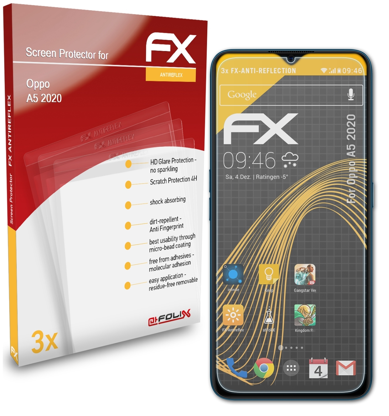 3x ATFOLIX A5 FX-Antireflex Displayschutz(für Oppo 2020)