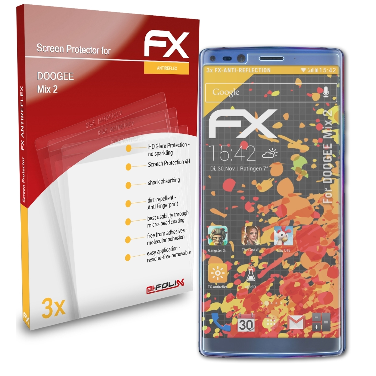 Mix ATFOLIX 2) FX-Antireflex Displayschutz(für 3x Doogee