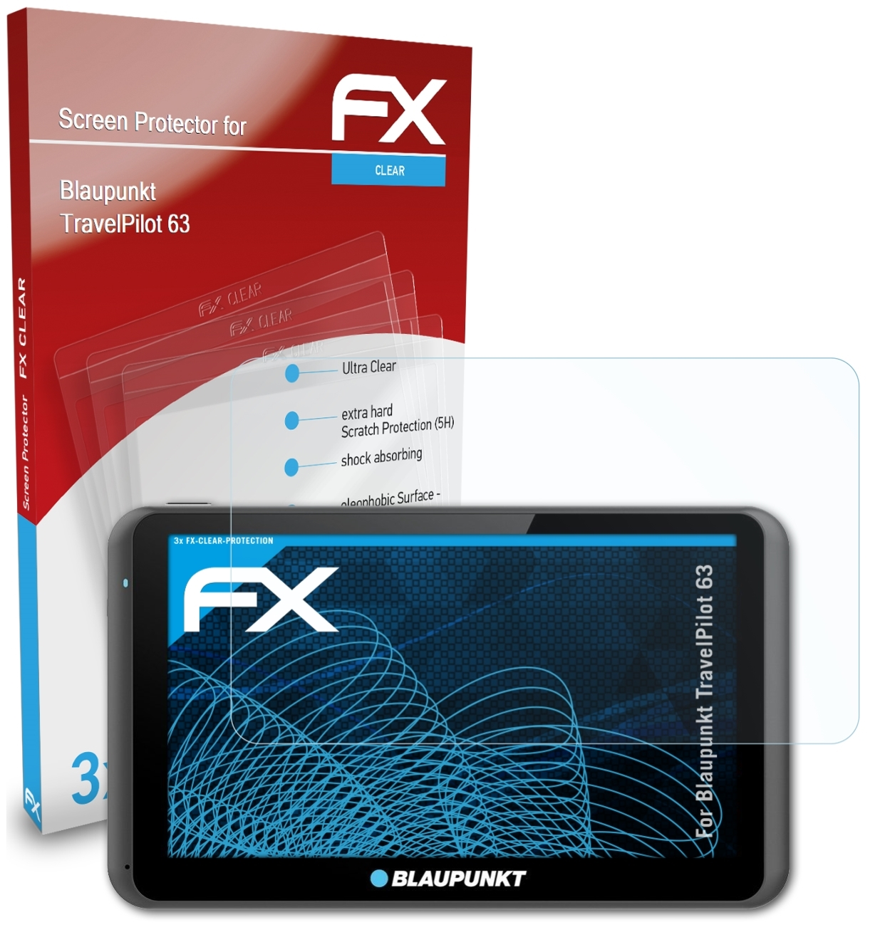 ATFOLIX 3x FX-Clear Displayschutz(für Blaupunkt 63) TravelPilot