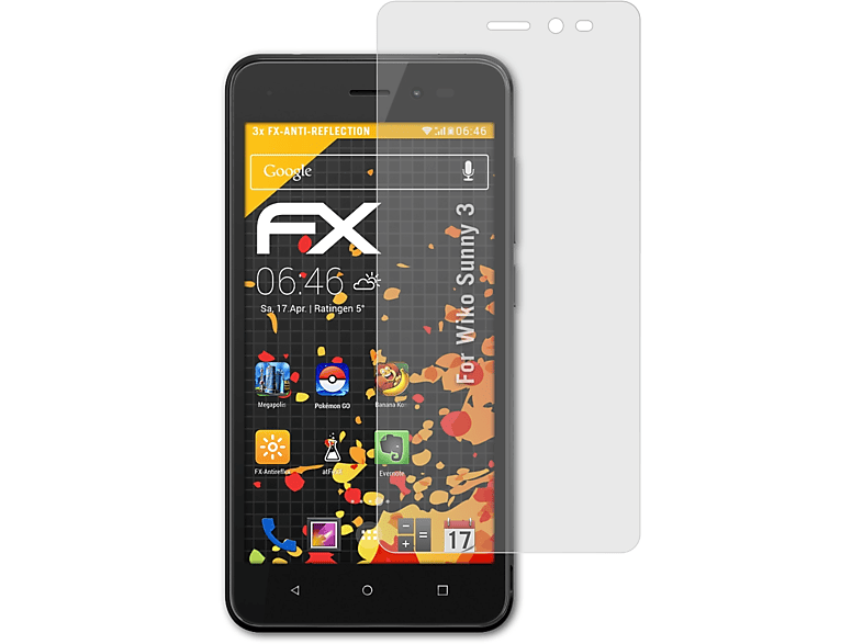 ATFOLIX 3x FX-Antireflex Displayschutz(für Sunny 3) Wiko