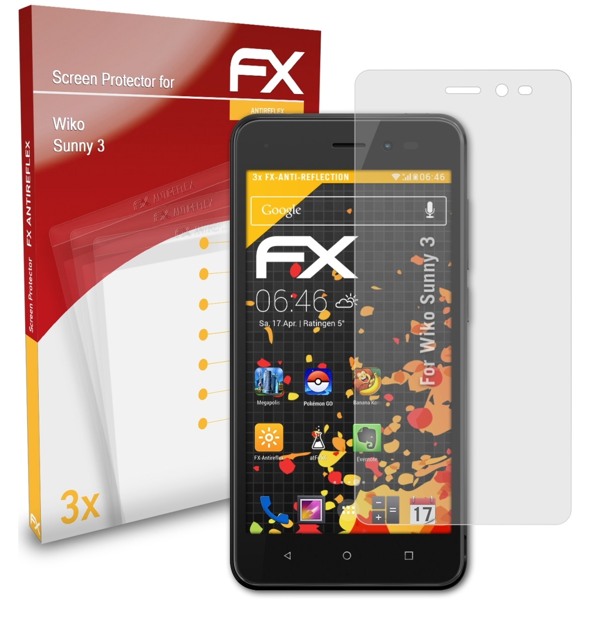 ATFOLIX 3) Wiko FX-Antireflex 3x Displayschutz(für Sunny