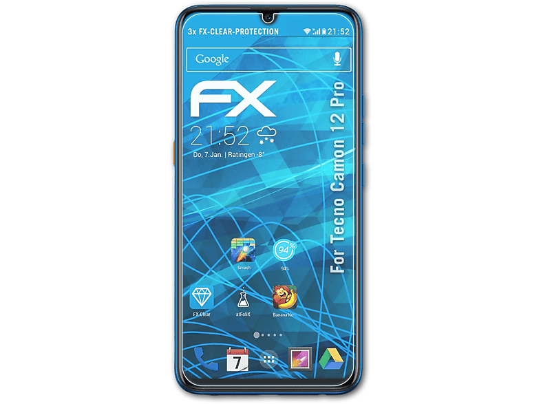 ATFOLIX 3x FX-Clear Displayschutz(für Tecno Pro) 12 Camon