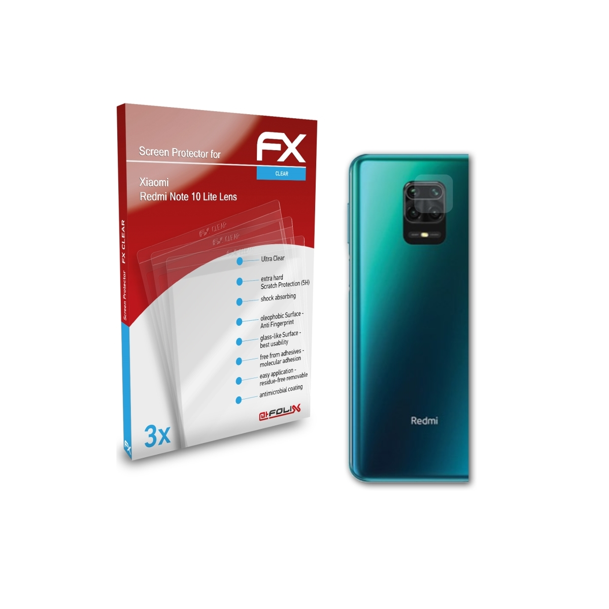 ATFOLIX 3x Displayschutz(für Lite Redmi Xiaomi Lens) 10 FX-Clear Note