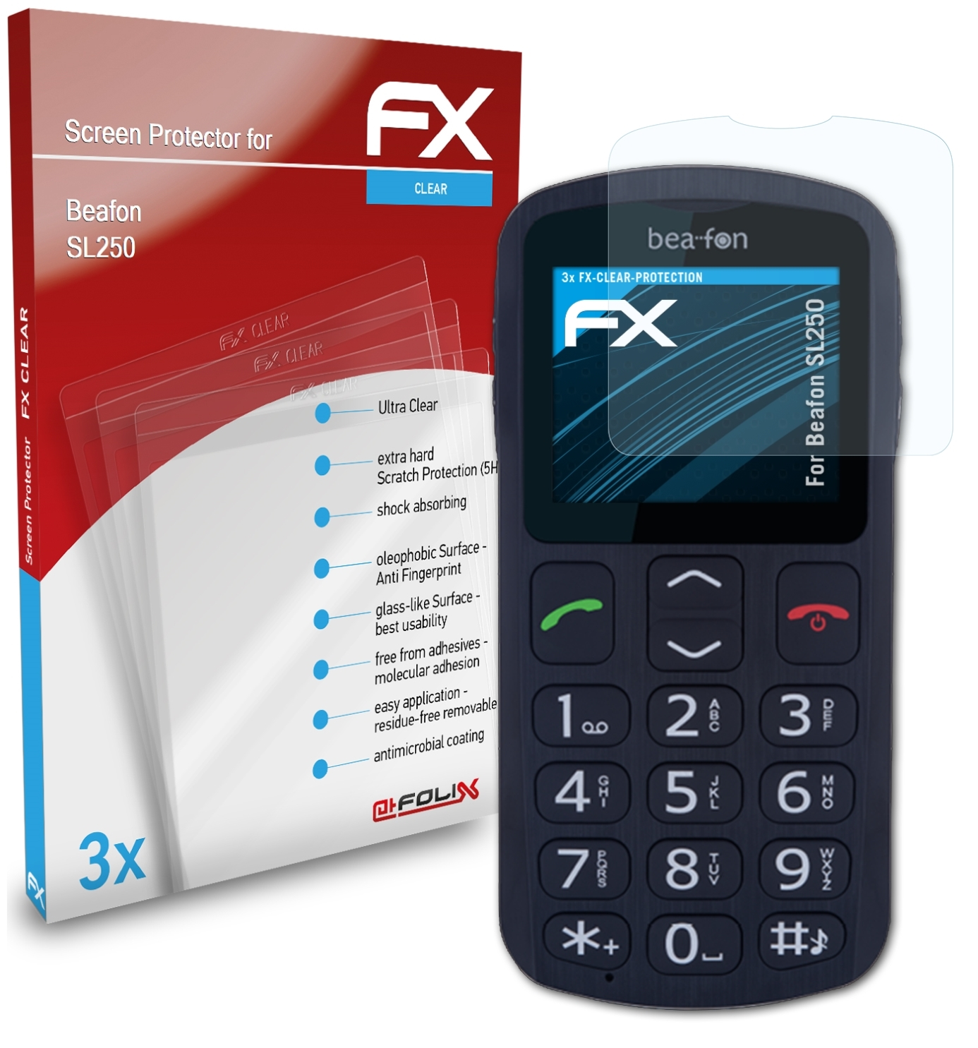 Beafon FX-Clear ATFOLIX SL250) Displayschutz(für 3x