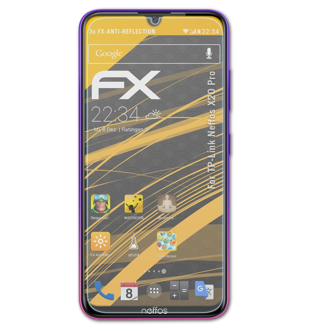 ATFOLIX 3x FX-Antireflex Displayschutz(für Pro) TP-Link Neffos X20