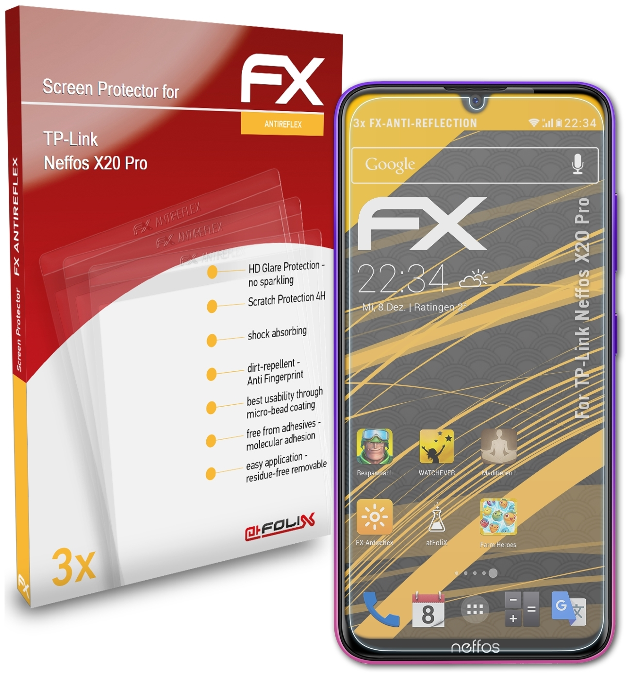 FX-Antireflex Displayschutz(für Pro) 3x Neffos TP-Link ATFOLIX X20