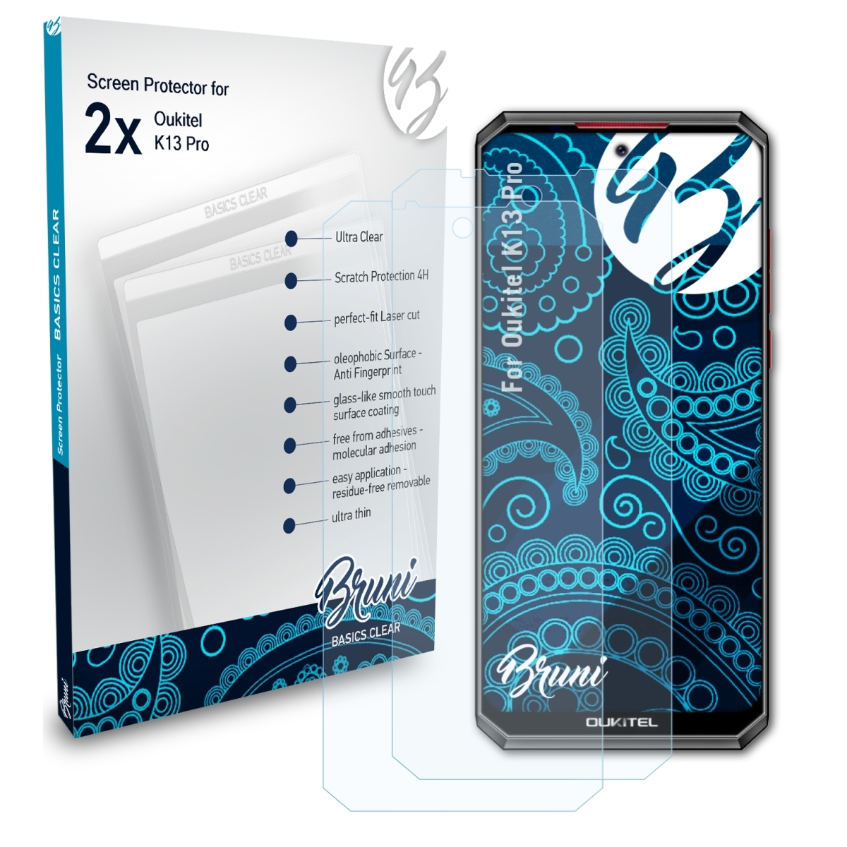 BRUNI 2x Basics-Clear K13 Pro) Schutzfolie(für Oukitel