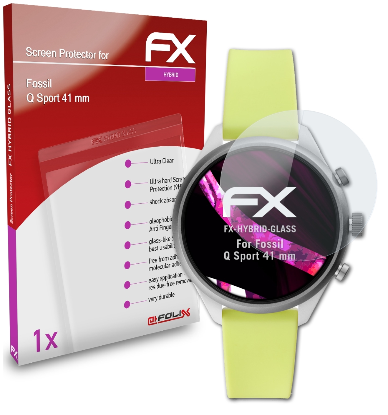 (41 FX-Hybrid-Glass mm)) ATFOLIX Q Sport Fossil Schutzglas(für