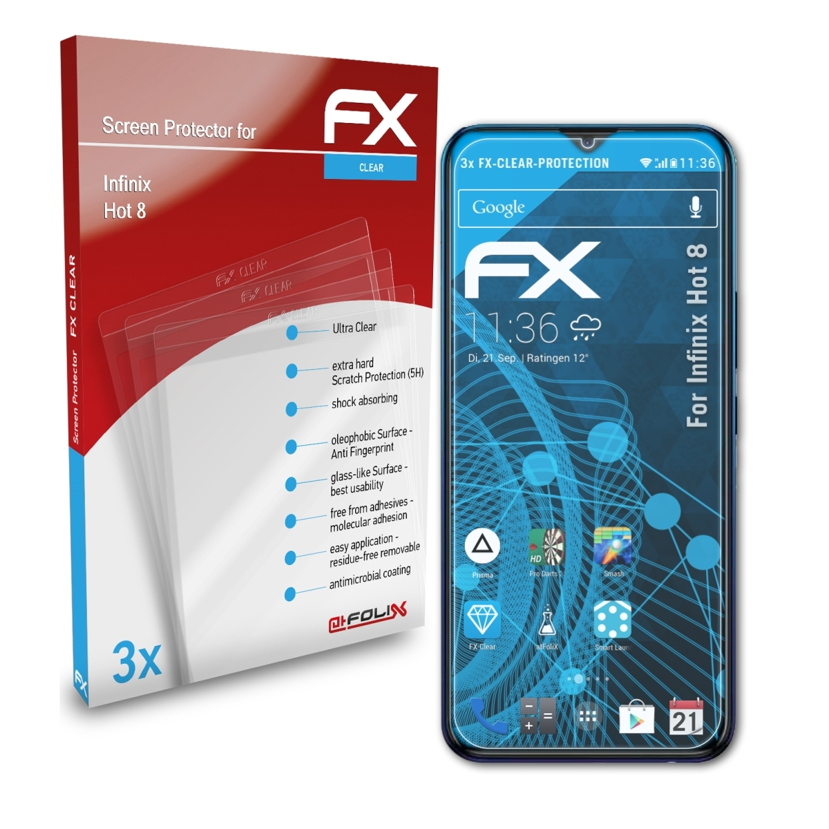 Hot 8) FX-Clear Infinix 3x Displayschutz(für ATFOLIX