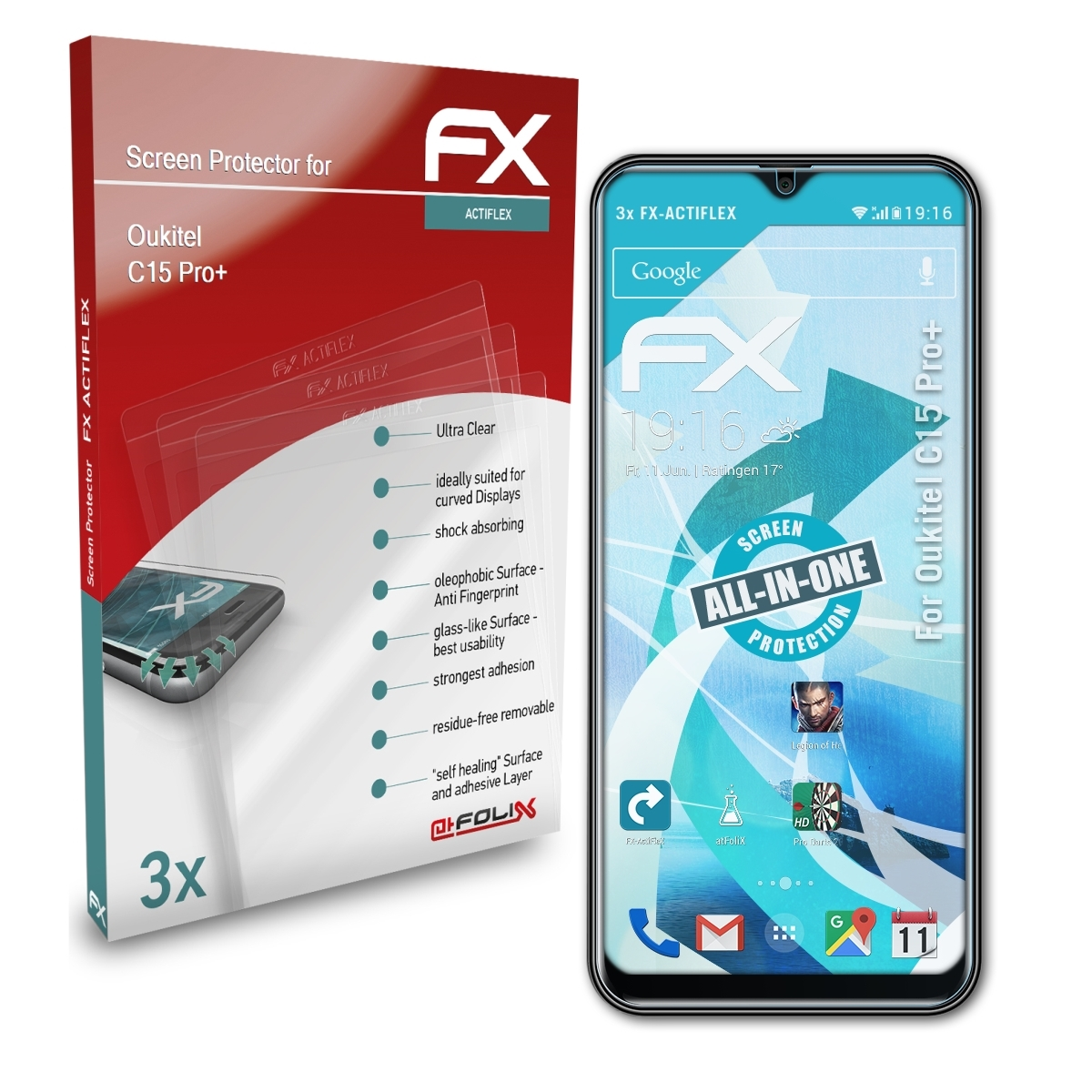 ATFOLIX 3x FX-ActiFleX Displayschutz(für Oukitel Pro+) C15