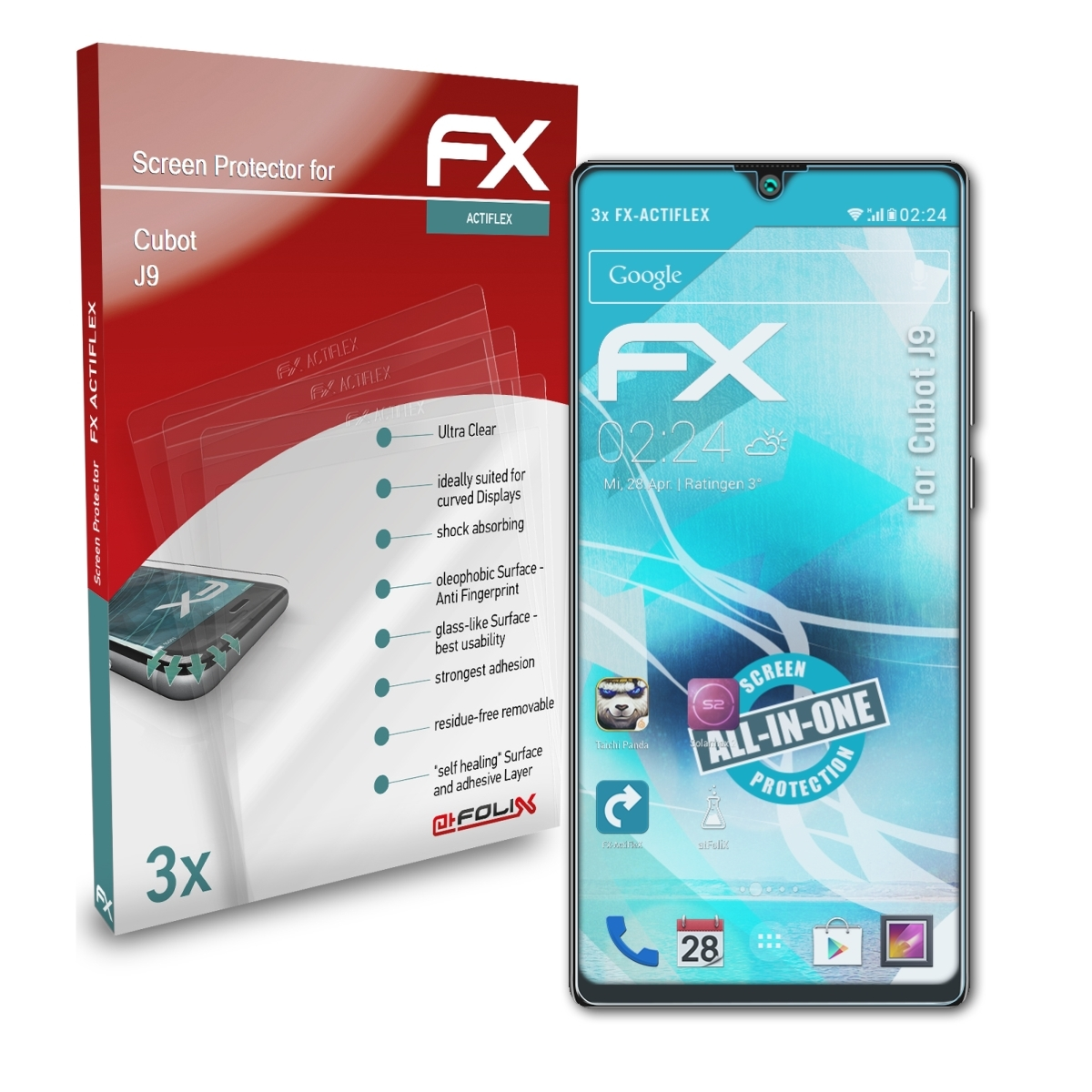 ATFOLIX 3x FX-ActiFleX J9) Cubot Displayschutz(für
