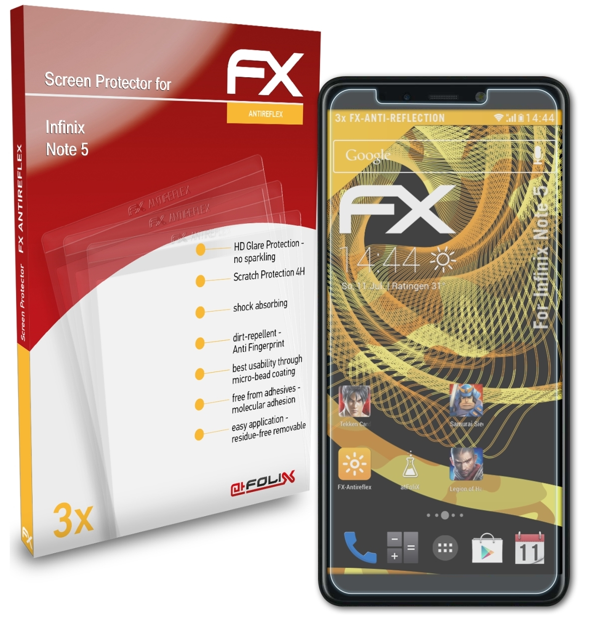 ATFOLIX 3x FX-Antireflex Displayschutz(für Note Infinix 5)