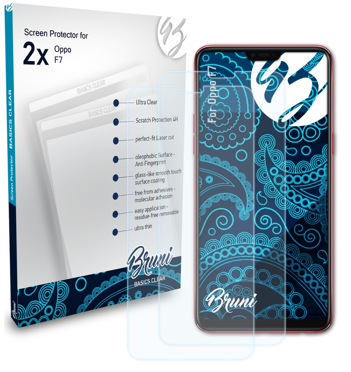 BRUNI 2x Oppo F7) Basics-Clear Schutzfolie(für