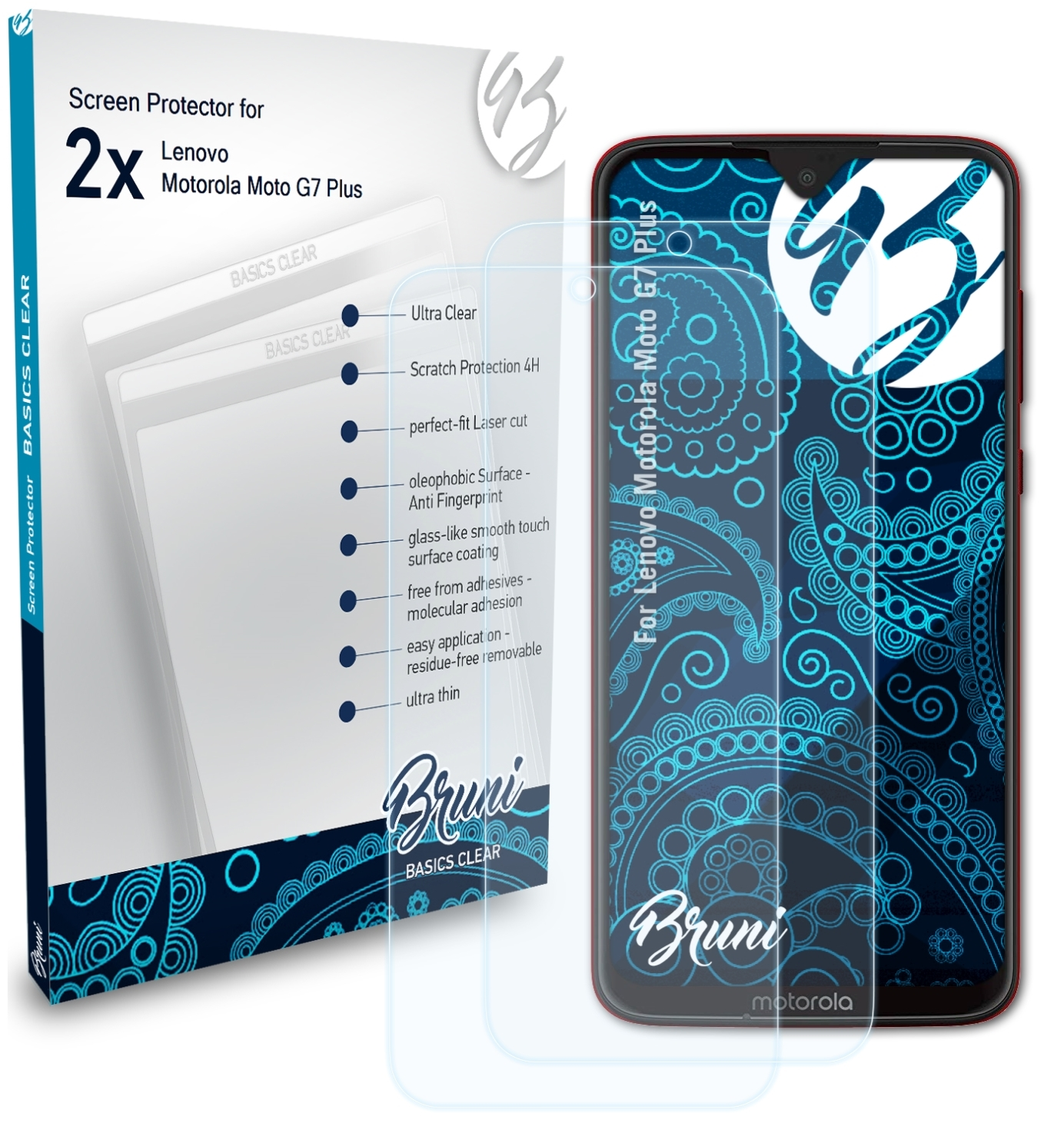 BRUNI 2x Basics-Clear Schutzfolie(für G7 Plus) Lenovo Motorola Moto