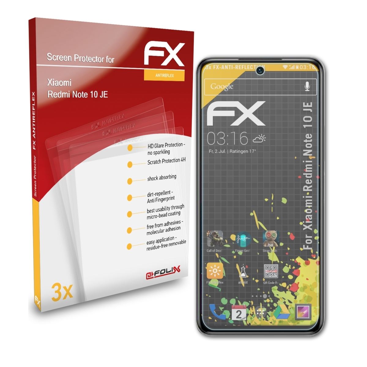 ATFOLIX 3x Displayschutz(für Xiaomi Redmi 10 Note JE) FX-Antireflex