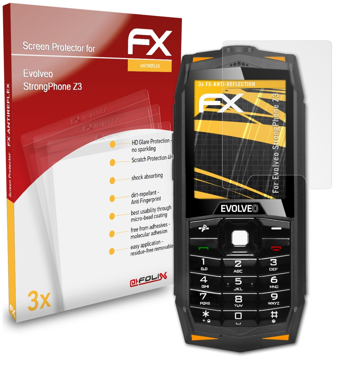 ATFOLIX 3x Displayschutz(für Evolveo FX-Antireflex Z3) StrongPhone