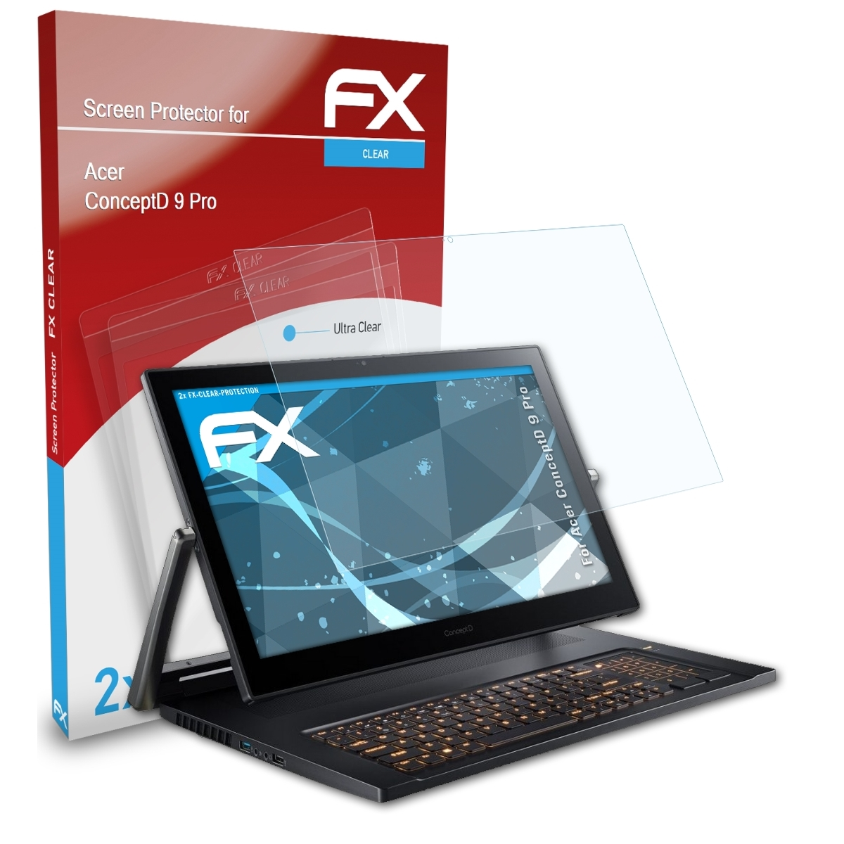 ATFOLIX 2x Displayschutz(für Pro) FX-Clear ConceptD 9 Acer
