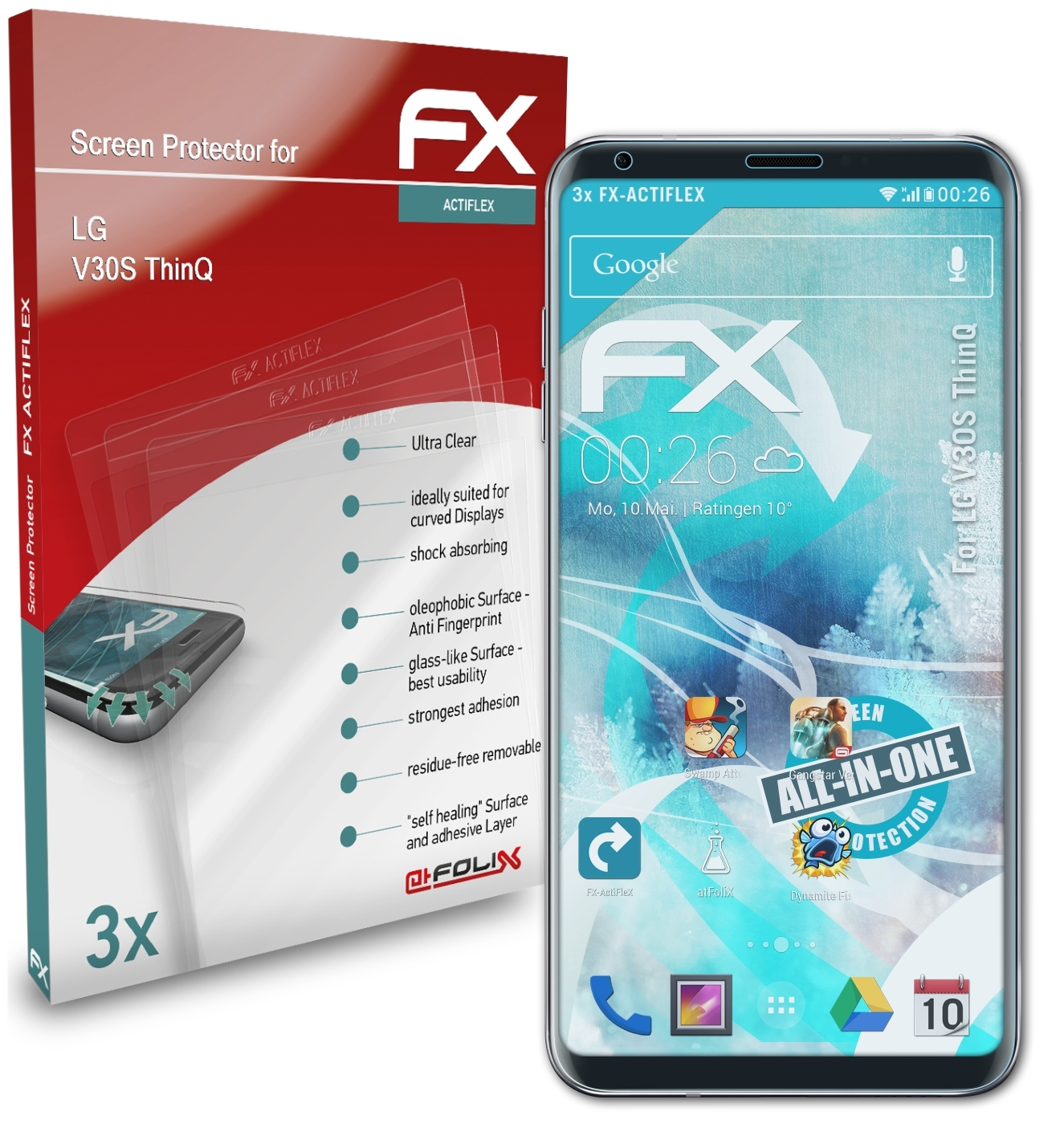 ThinQ) Displayschutz(für 3x V30S LG ATFOLIX FX-ActiFleX