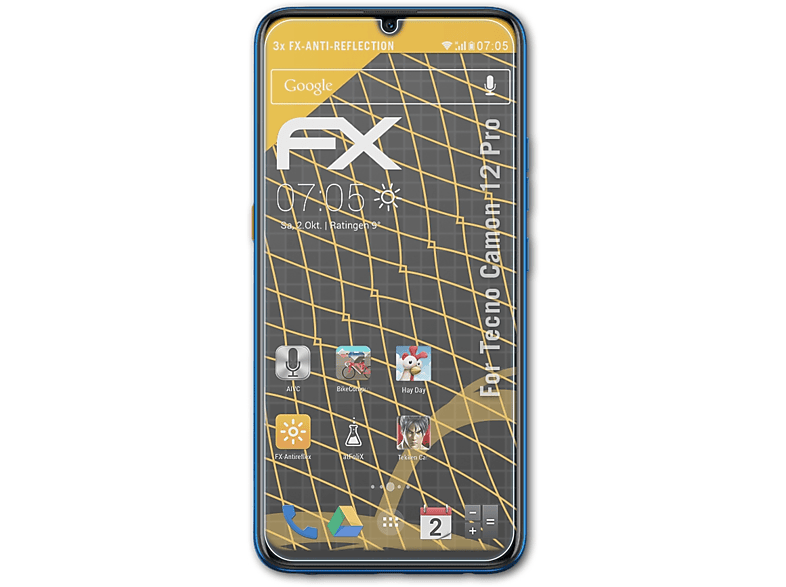 ATFOLIX 3x FX-Antireflex Displayschutz(für Tecno Camon 12 Pro)