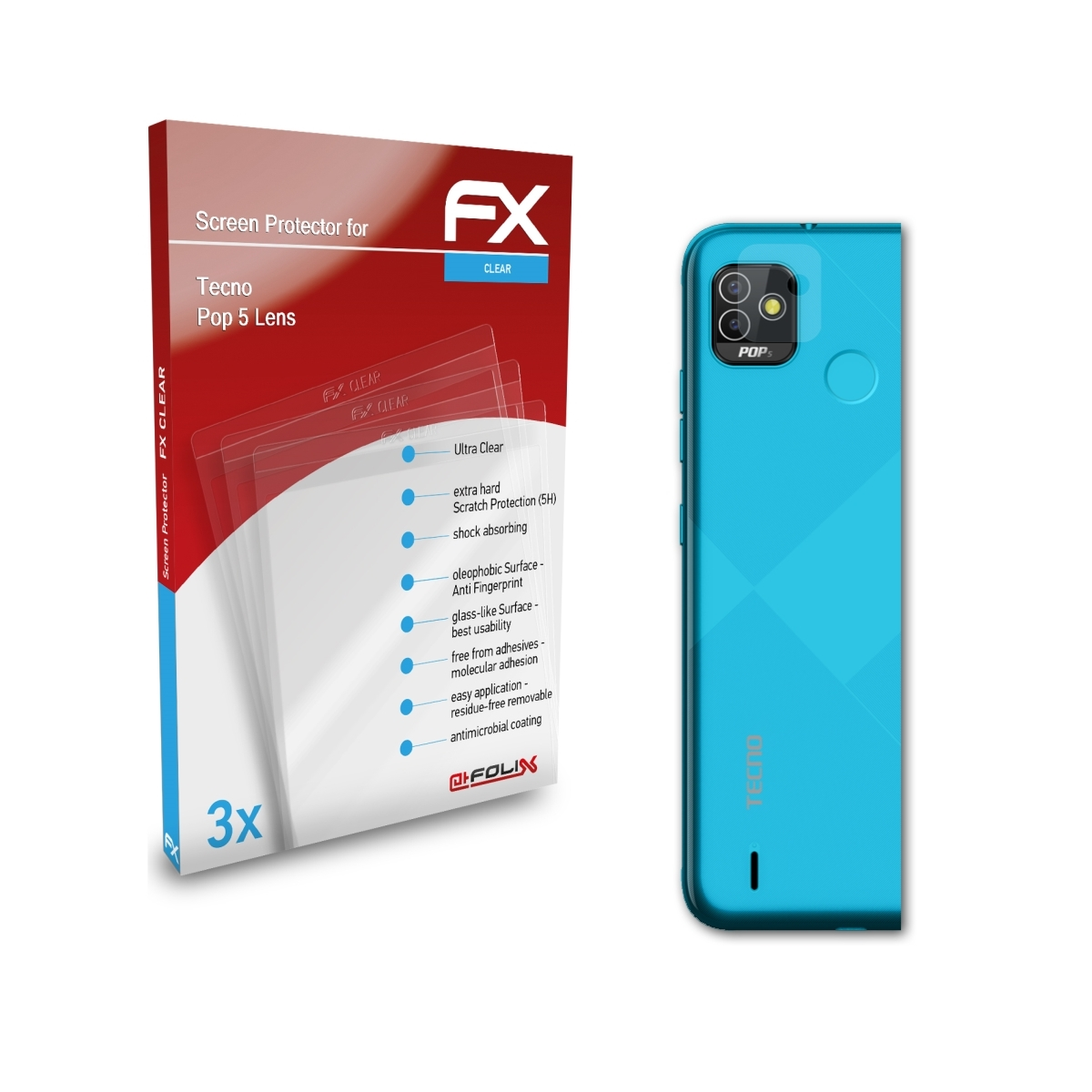 ATFOLIX 3x 5 Tecno Displayschutz(für FX-Clear Pop Lens)