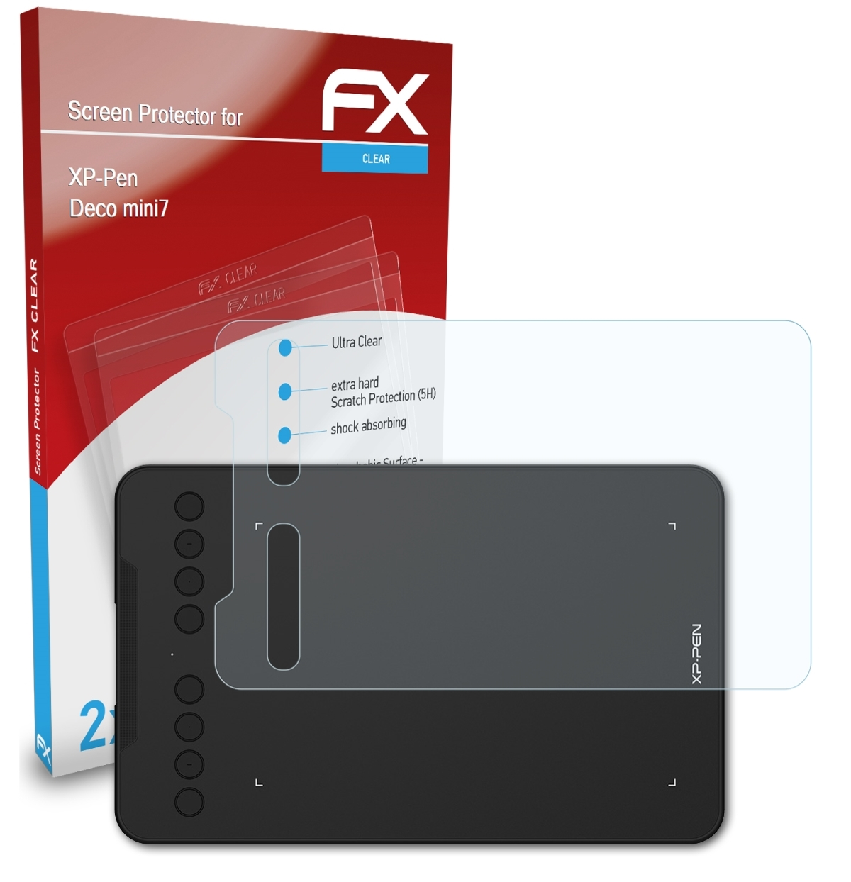 ATFOLIX 2x FX-Clear mini7) XP-PEN Deco Displayschutz(für