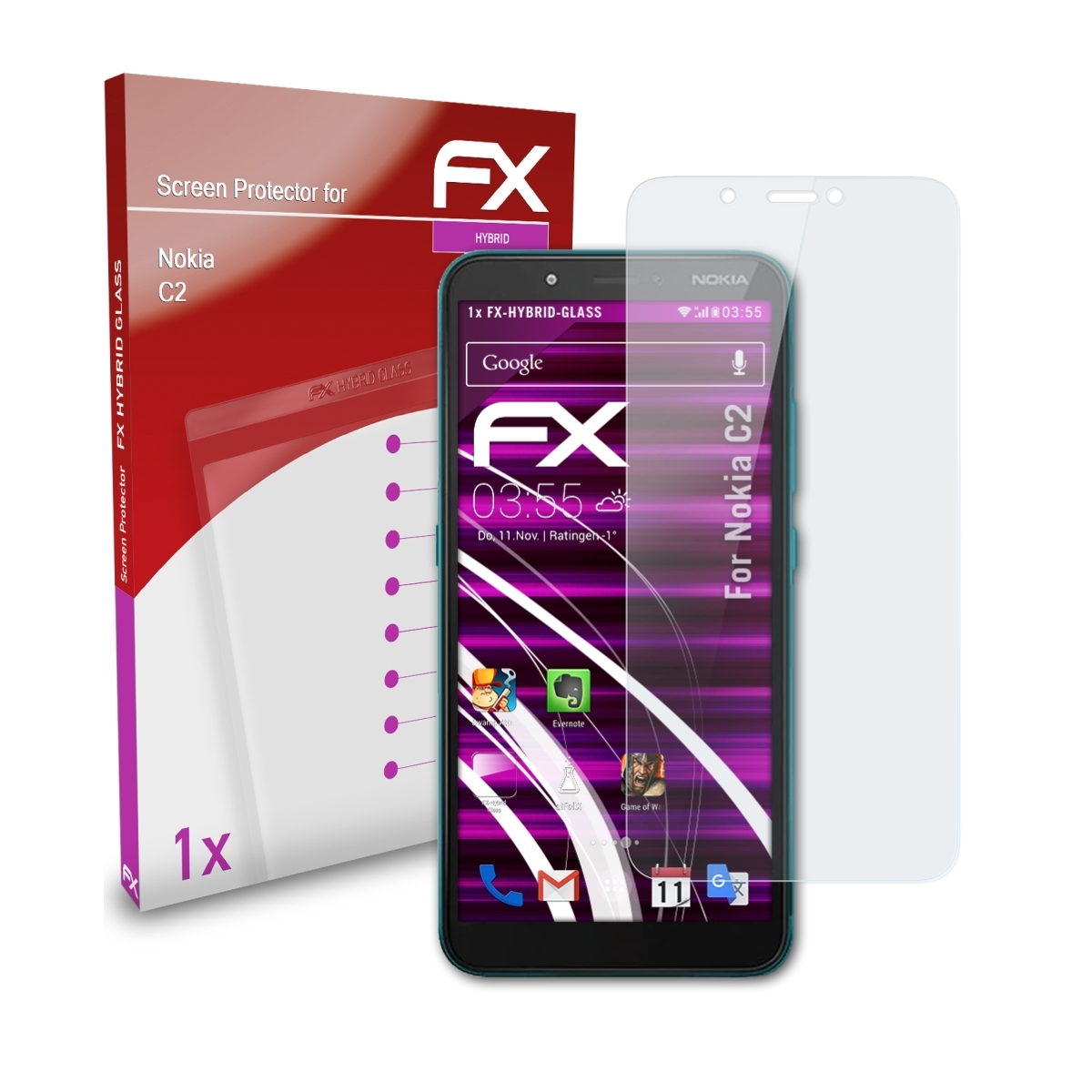 FX-Hybrid-Glass ATFOLIX Schutzglas(für Nokia C2)