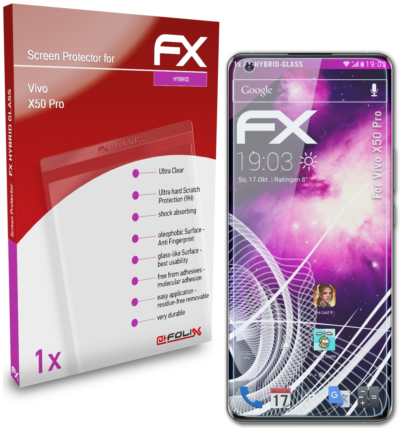 Pro) FX-Hybrid-Glass X50 ATFOLIX Vivo Schutzglas(für