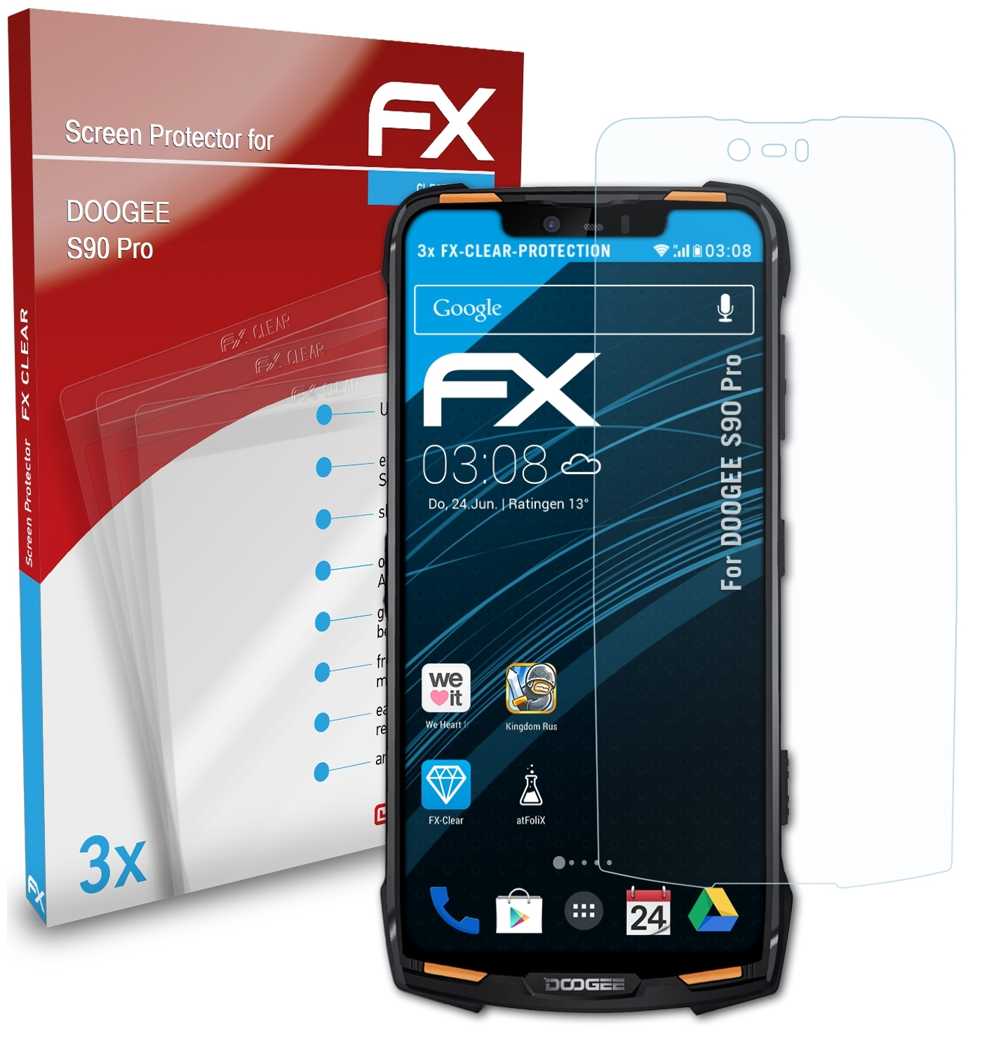 ATFOLIX 3x FX-Clear S90 Pro) Displayschutz(für Doogee