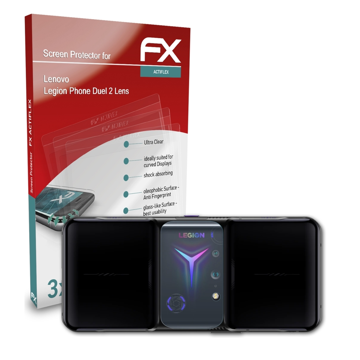 ATFOLIX Legion FX-ActiFleX Phone 3x Displayschutz(für Lens) 2 Lenovo Duel