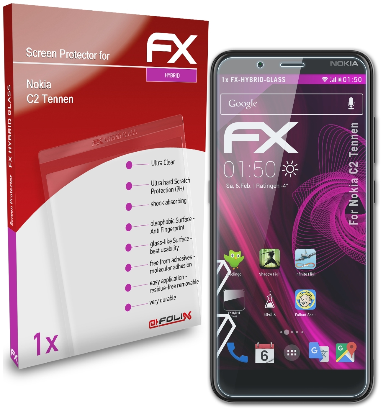 ATFOLIX FX-Hybrid-Glass C2 Schutzglas(für Nokia Tennen)