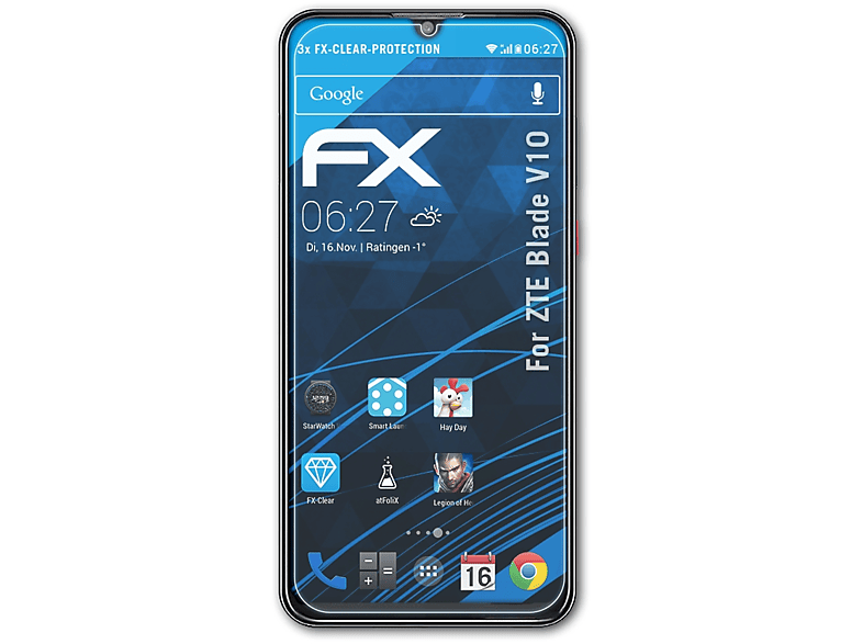 ATFOLIX 3x FX-Clear Displayschutz(für ZTE Blade V10)