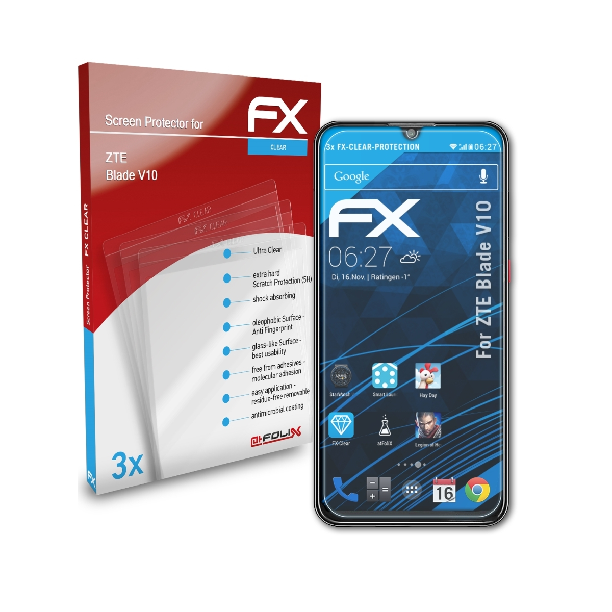 FX-Clear 3x ATFOLIX ZTE Displayschutz(für Blade V10)