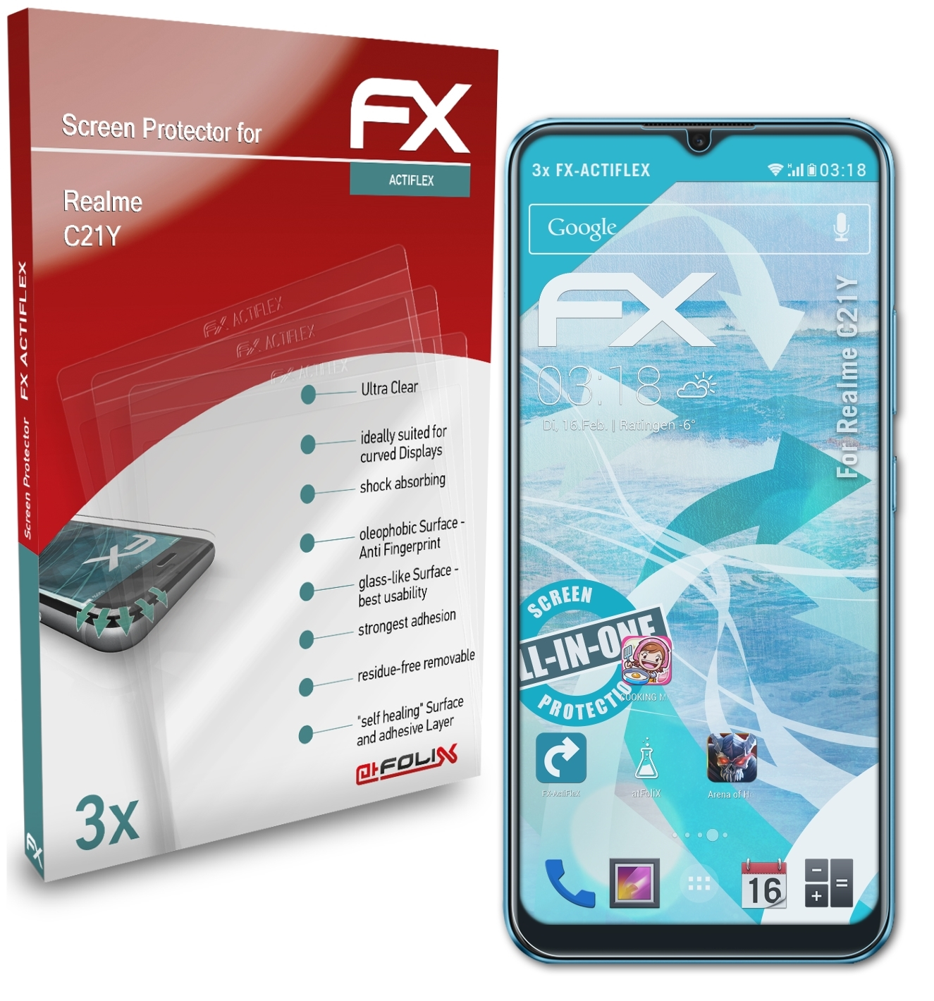 ATFOLIX 3x FX-ActiFleX Displayschutz(für Realme C21Y)