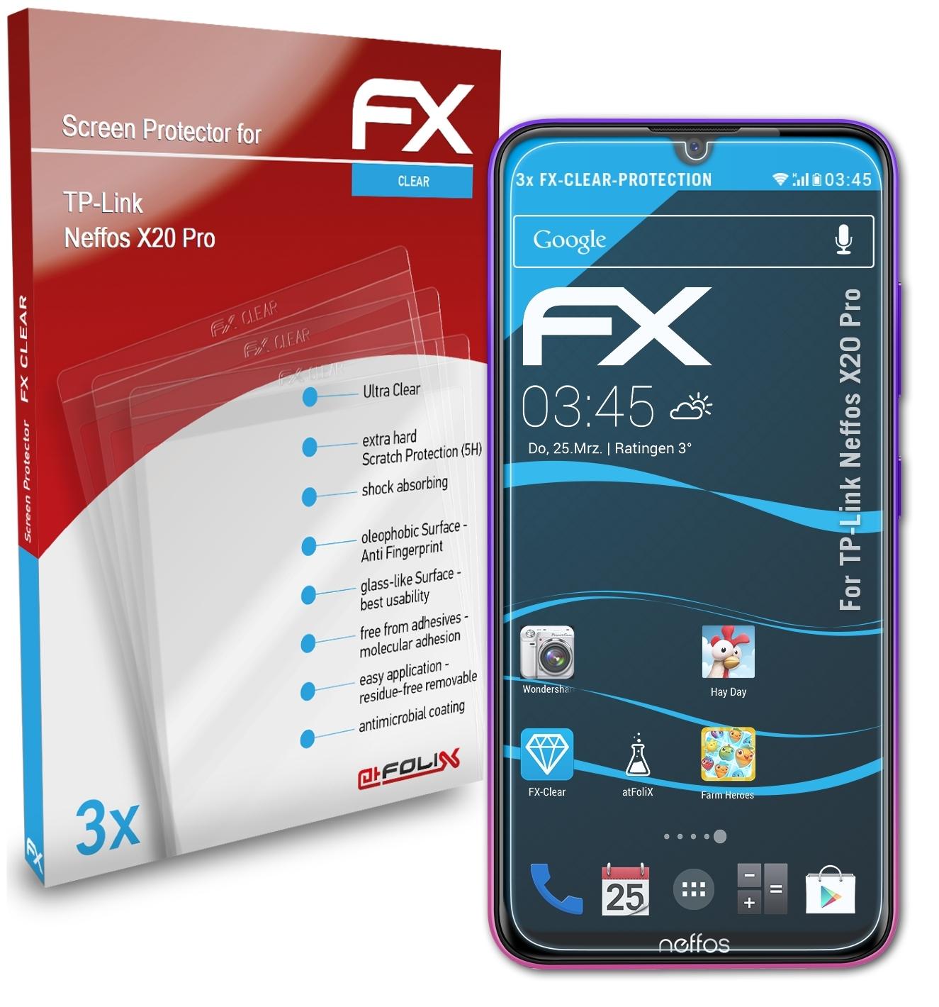 ATFOLIX 3x FX-Clear Displayschutz(für Neffos TP-Link X20 Pro)